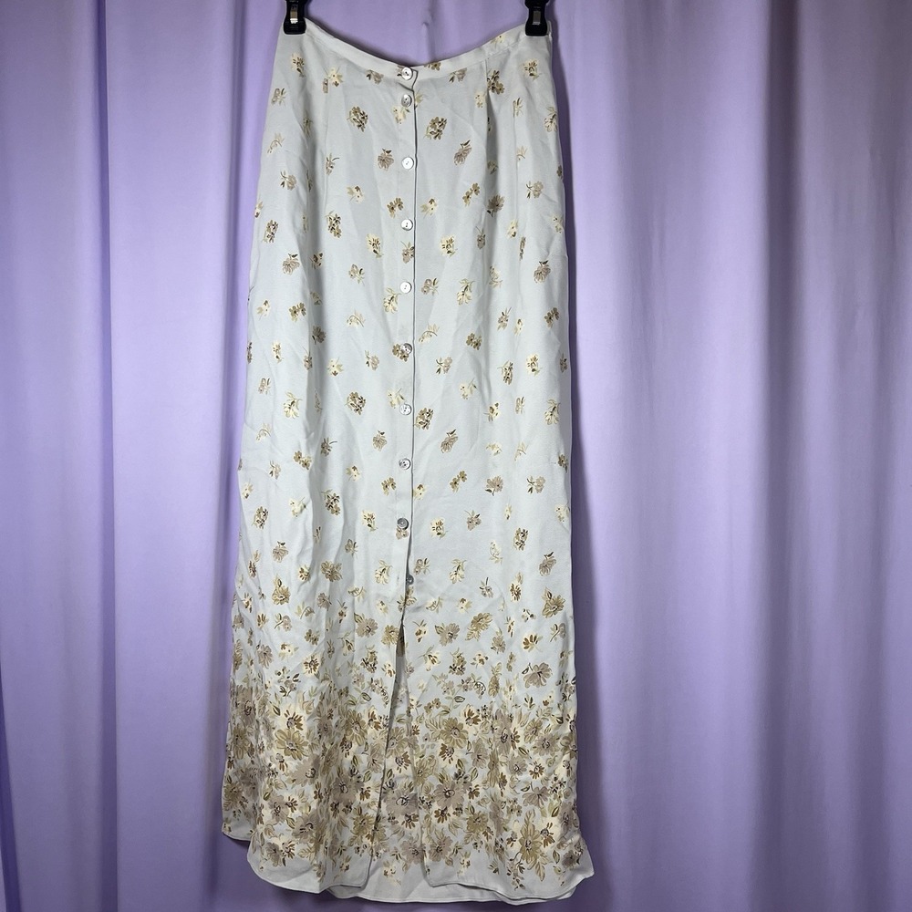 Max Studio Mint & Beige Floral Button Down Midi Skirt Womens Size S Sheer Flowy - Picture 5 of 8